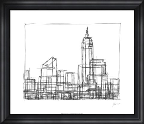 Framed Wire Frame Cityscape I Print