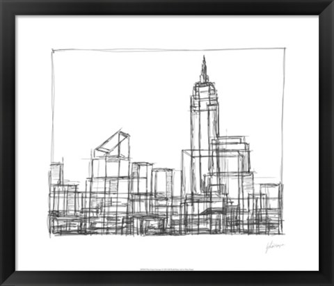 Framed Wire Frame Cityscape I Print