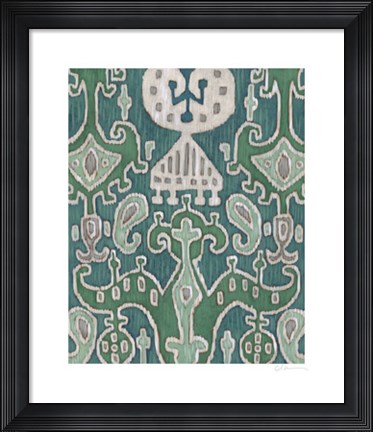 Framed Emerald Ikat I Print