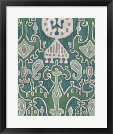 Framed Emerald Ikat I Print