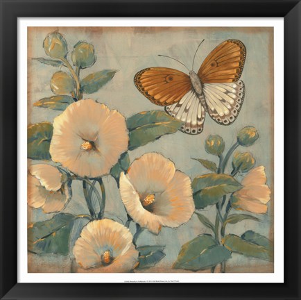 Framed Butterfly &amp; Hollyhocks I Print