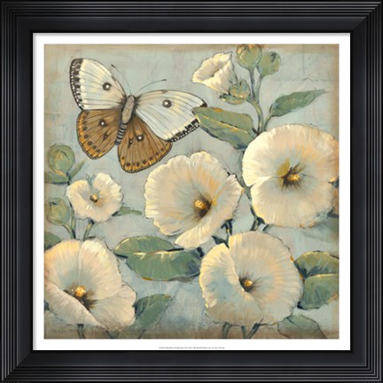 Framed Butterfly &amp; Hollyhocks II Print
