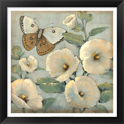 Framed Butterfly &amp; Hollyhocks II Print