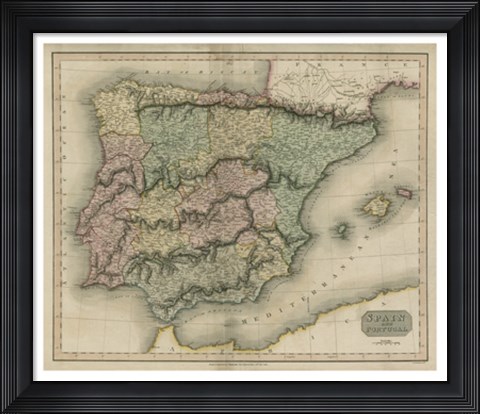 Framed Vintage Map of Spain &amp; Portugal Print