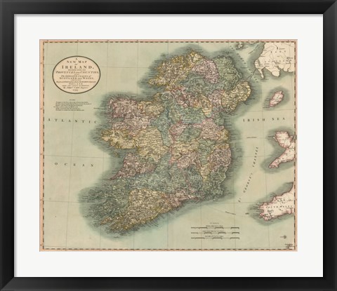 Framed Vintage Map of Ireland Print