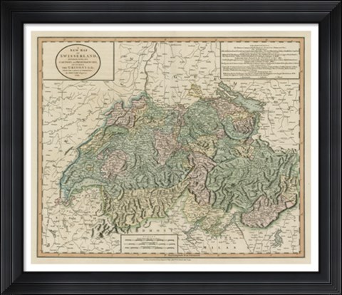 Framed Vintage Map of Switzerland Print