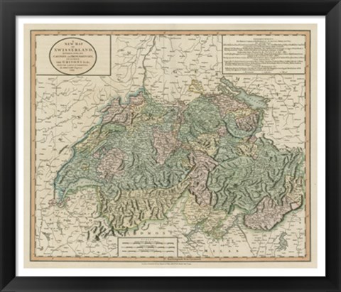 Framed Vintage Map of Switzerland Print