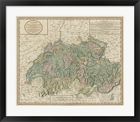 Framed Vintage Map of Switzerland Print