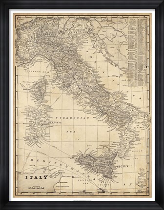 Framed Antique Map of Italy Print