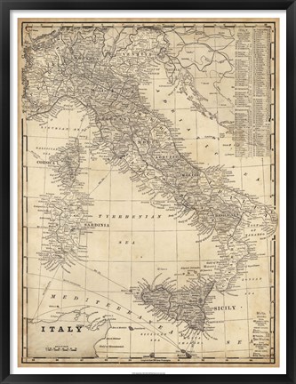 Framed Antique Map of Italy Print