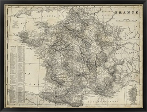 Framed Antique Map of France Print