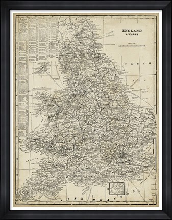 Framed Antique Map of England Print