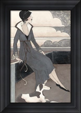 Framed Art Deco Lady With Dog Print
