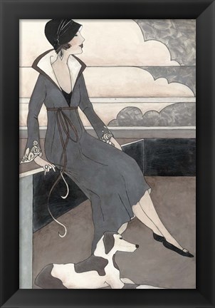 Framed Art Deco Lady With Dog Print