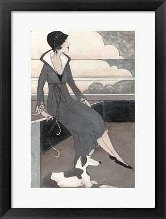 Framed Art Deco Lady With Dog Print