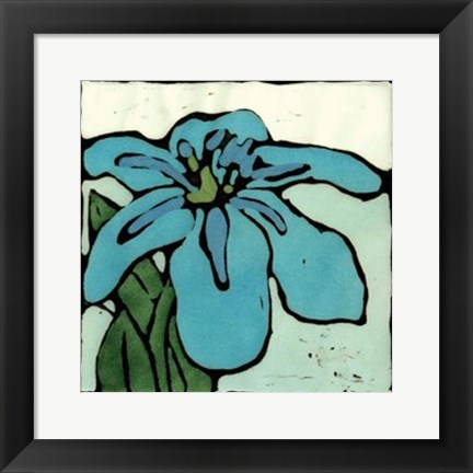 Framed Teal Batik Botanical I Print