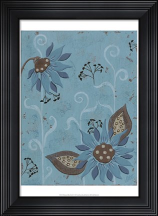 Framed Whimsical Blue Floral I Print