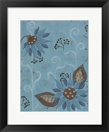 Framed Whimsical Blue Floral I Print