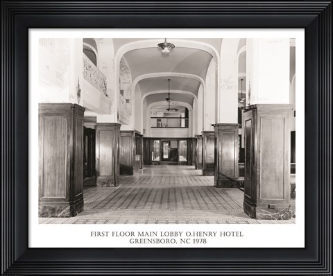 Framed First Floor Main Lobby O. Henry Hotel Greensboro NC 1978 Print