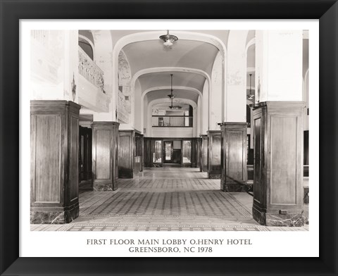 Framed First Floor Main Lobby O. Henry Hotel Greensboro NC 1978 Print