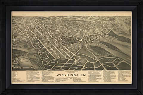 Framed Winston Salem, North Carolina in 1891 Print