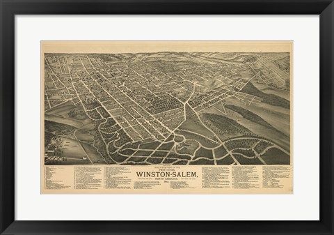 Framed Winston Salem, North Carolina in 1891 Print