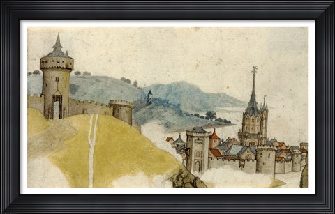 Framed View of a Walled City in River Landscape Print