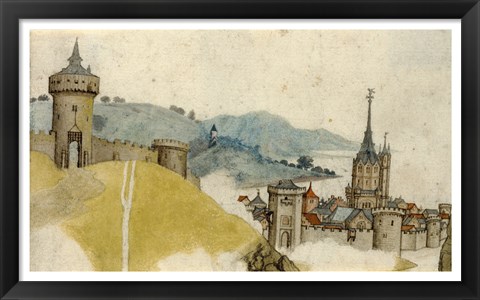 Framed View of a Walled City in River Landscape Print