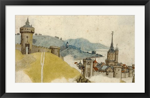 Framed View of a Walled City in River Landscape Print