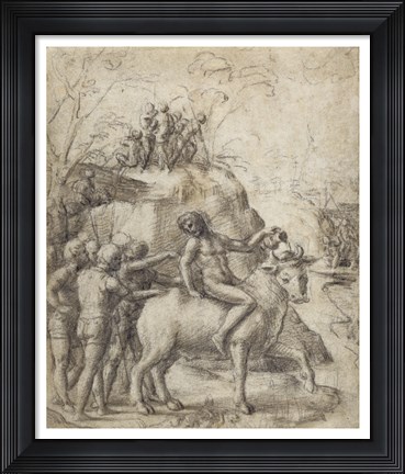 Framed Man Riding a Bull Print