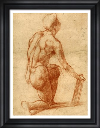 Framed Study of a Kneeling Figure Print
