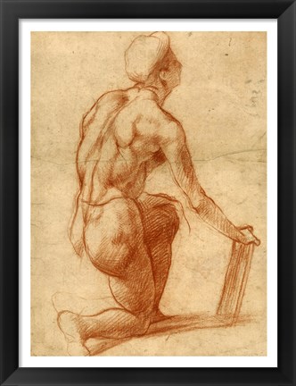 Framed Study of a Kneeling Figure Print