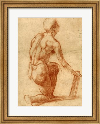 Framed Study of a Kneeling Figure Print