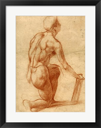 Framed Study of a Kneeling Figure Print