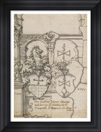 Framed Stained-Glass Design with Two Coats of Arms Print