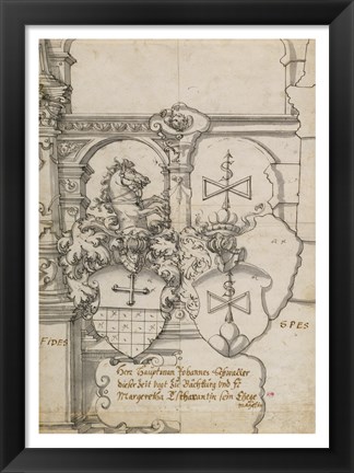 Framed Stained-Glass Design with Two Coats of Arms Print