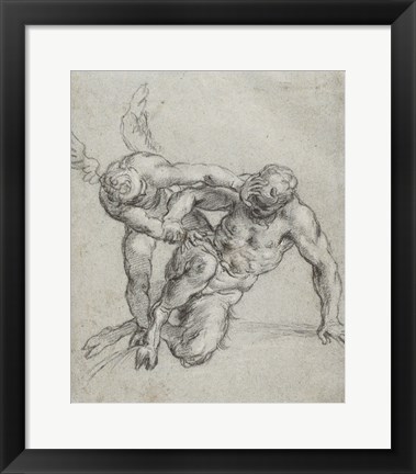 Framed Cupid Overpowering Pan Print