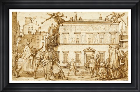 Framed Taddeo Decorating the Facade of Palazzo Mattei Print