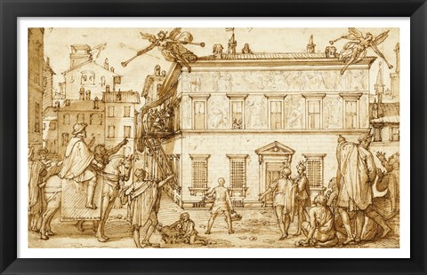 Framed Taddeo Decorating the Facade of Palazzo Mattei Print