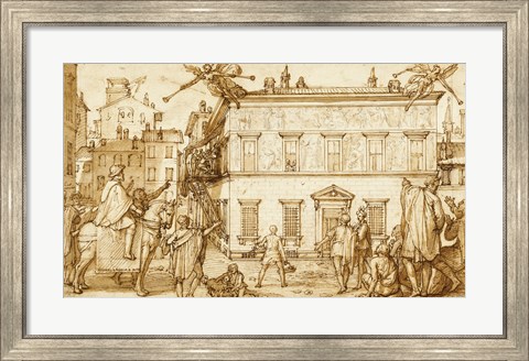 Framed Taddeo Decorating the Facade of Palazzo Mattei Print