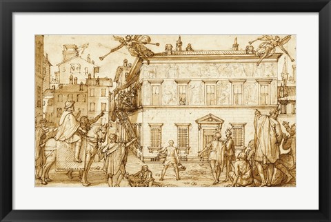 Framed Taddeo Decorating the Facade of Palazzo Mattei Print