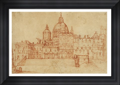 Framed View of Saint Peter&#39;s (recto); Study of a Young Man Print