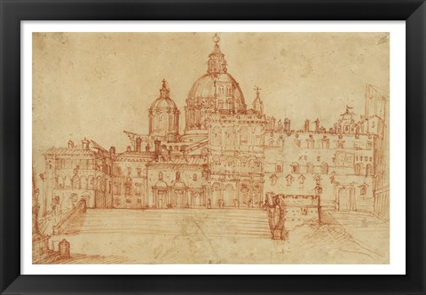 Framed View of Saint Peter&#39;s (recto); Study of a Young Man Print