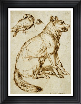 Framed Wolf and Two Doves Print