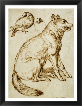 Framed Wolf and Two Doves Print