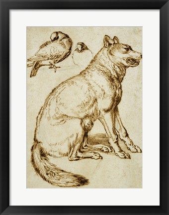 Framed Wolf and Two Doves Print