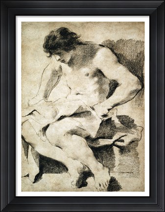Framed Study of a Seated Young Man Print