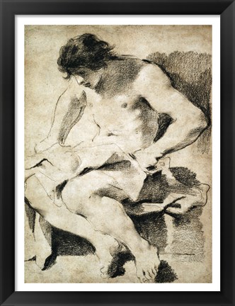 Framed Study of a Seated Young Man Print