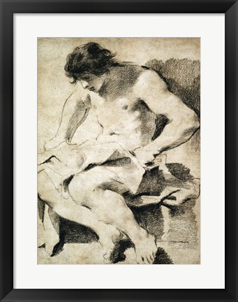 Framed Study of a Seated Young Man Print