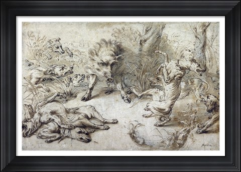 Framed Wild Boar at Bay Print